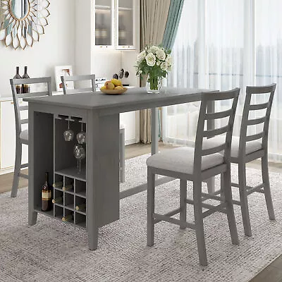 5Piece Counter Height Dining Set Storage Table And 4x Upholstered Barstools Gray • $739.99