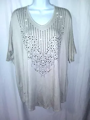 New VOCAL 2XL Beige Embellished Rhinestone Bling Short Sleeve Stretch Top~NWT~Z5 • $23.99