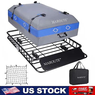 Universal Roof Rack W/Extention Car Top Cargo Luggage Carrier Basket Holder &Bag • $170.99