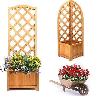 Wooden Garden Wheel Barrow Planter Flowerpot Box Trellis Support Patio Lattice • £14.95