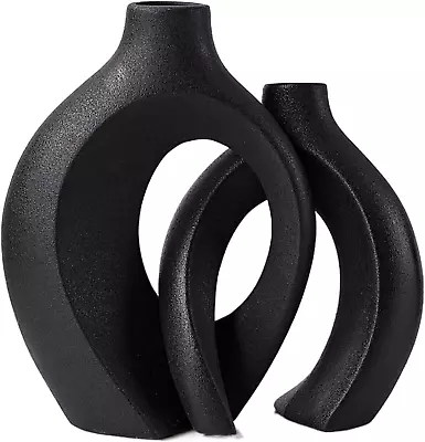 Black Hollow Ceramic Vase Set Of 2 Snuggle Round Boho Donut Modern Vase Nordic • $44.78