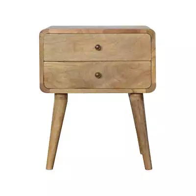 Curved Bedside Table / Mango Wood With Oak Style Finish • £139