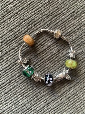 $79 • Buy Pandora Silver Charm Bracelet With 8 Charms 19cm
