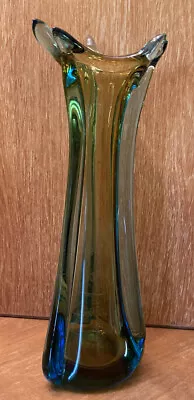Vintage 80’s  12” Hand Blown Glass Vase Heavy Bottom Unsigned Nice!! • $44