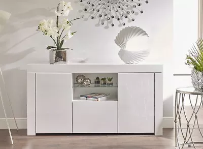 £164.95 • Buy Display Cabinet Sideboard Cupboard Glass Shelf Unit 3 Door White High Gloss Lily