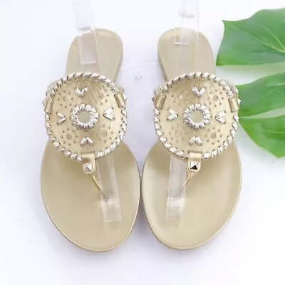 Jack Rogers Women's Georgica Sandal Size 10 Gold Thong Jelly PVC Whipstitched • $44.88