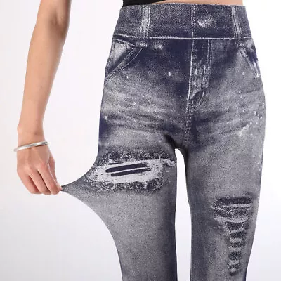 Women Leggings Fashion Faux Denim Jeans Print Casual Stretch Fitness Pencil Pant • $8.44