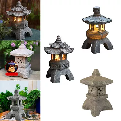 Zen Ornament Solar Powered Tower Statue Palace Stone Courtyard Pagoda Lanterns • £18.82