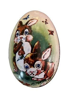 Vintage Tin Bunny Candy Container Metal Lithograph Easter Egg M. Allen Hong Kong • $10