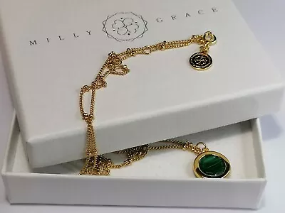 14ct Gold Plated Bezel Set Pendant Necklace Malachite Boxed 809 • £45