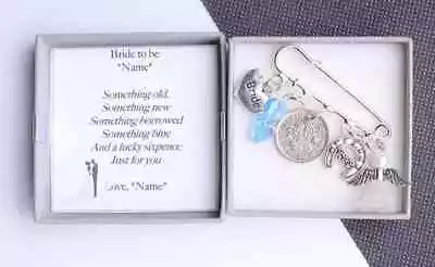 £8.99 • Buy Personalised Lucky Sixpence Bridal Pin - Good Luck Charm Kilt Pin & Gift Box