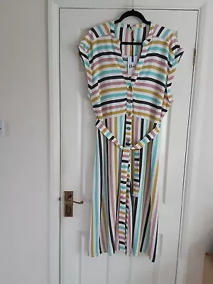 Khost Clothing Fit And Flare Rainbow Striped Midi Shirt Dress Size 18 BNWT • £27.99