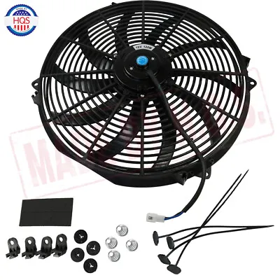 Black 16 Inch Universal Electric Radiator Engine Cooling Slim Fan 12V Mount Kit • $32.97