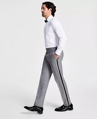 Alfani Mens Slim-Fit Stretch Black Tuxedo Pants Light Grey 30 X 30 • $16.71