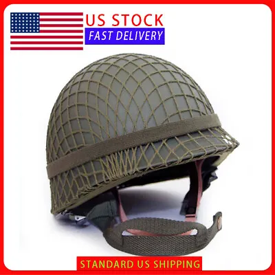 US WW2 M1 Helmet Full Set WWII With Chin Strap Net Cover Army Military • $37.99