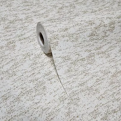 Off White Cream Chip Gold Stone Real Natural Mica Textured Plain Wallpaper Rolls • $4.40