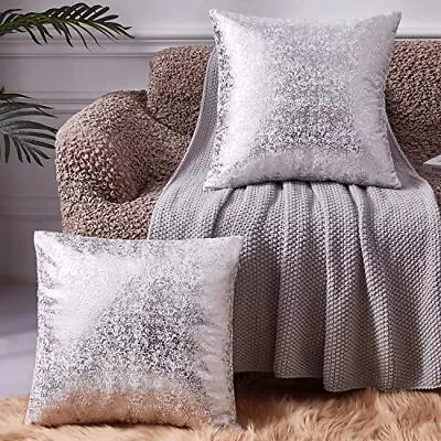 Silver Throw PillowsSet Of 2 White Pillow Covers 18x18Velvet Decorative Squar... • $29.04