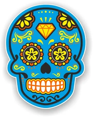 Mexican Day Of The Dead Sugar Skull Multi Coloured Blue Motif Vinyl Car Sticker  • £2.49