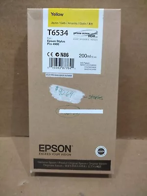 GENUINE EPSON T6534 YELLOW ULTRACHROME HDR INK STYLUS PRO 4900 NEW 200ml • $15.50