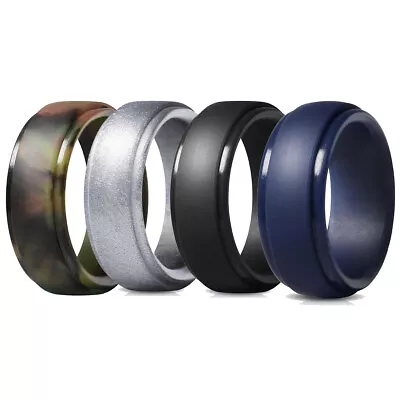 4PCS/Set 8mm Silicone Wedding Rings For Men's Step Edge Rubber Wedding Bands • $6.88