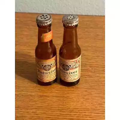 Vintage Budweiser Beer Bottle Salt And Pepper Shakers Mini Glass MCM • $14.79