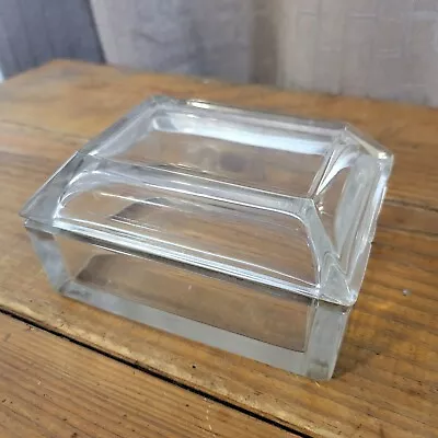 Vintage Heavy Rectangle Beveled Clear Glass Minimalist Trinket Jewerly Box W/Lid • $9.99