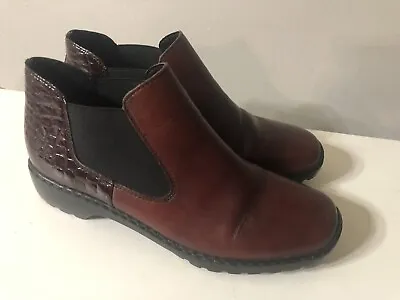 Riker Antistress Red Leather Patent Reptile Warm Chelsea Bootie Women's Size 38 • $45