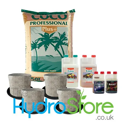 Canna Coco Pro Plus 50L & 1L Canna A+B + Nutes 1L/250ml & 4x12L Fab Pots+Trays • £77.95