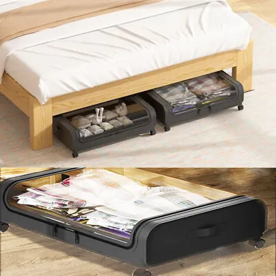 Under Bed Storage With Wheels Clothes Organizer Container Drawer Rolling • £14.55
