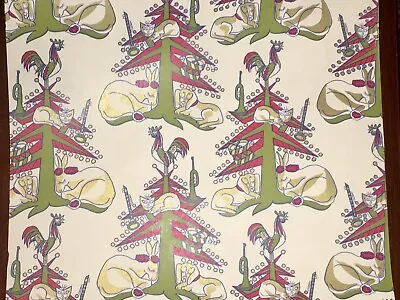 Vtg Christmas 1960 Funky Retro Wrapping Paper 2 Yards Cat Dog Rooster Music Tree • $7.49