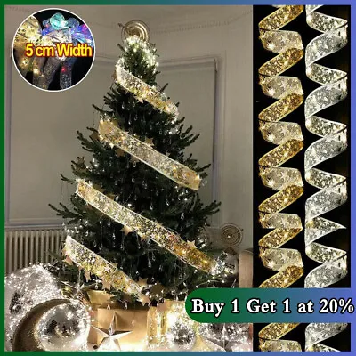 £2.79 • Buy LED Ribbon Christmas Tree Lights Xmas Tree Top Ribbon Bows Party Ornament Decor