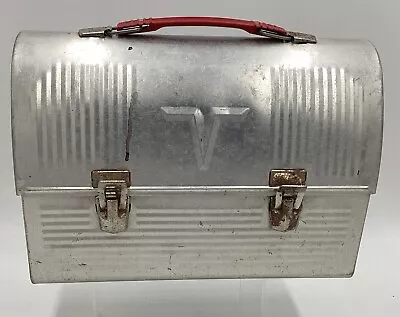 THERMOS Silver V Metal Dome Lunchbox Coal Miners Construction Vintage Red Handle • $19.99