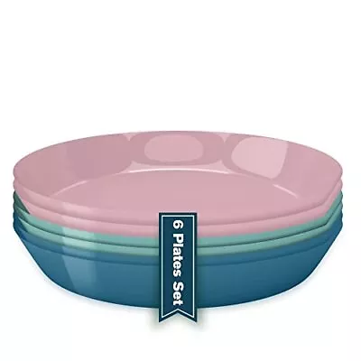 Reusable Plastic Plates (Pack Of 6) Reusable Hard Plastic Tableware Microwave • £10.61