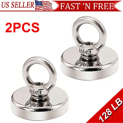 Neodymium Fishing Magnets 2 Pack 128LBS Pulling Force Strong Round Rare Earth • $18.99