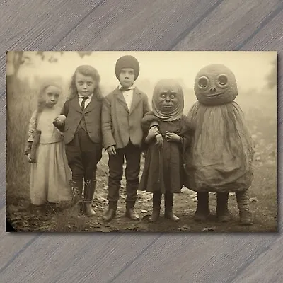 POSTCARD Weird Creepy Vintage Masks Halloween Cult Unusual Group Kids • $6