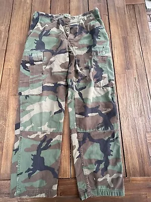 Vintage Army Camo Cargo Pants Men’s Small-Short 27- 31 Adjustable Woodland • $39