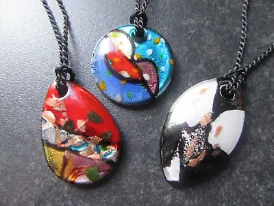 Three Murano Glass Pendants And Cord Necklace New And Unworn • £4.99