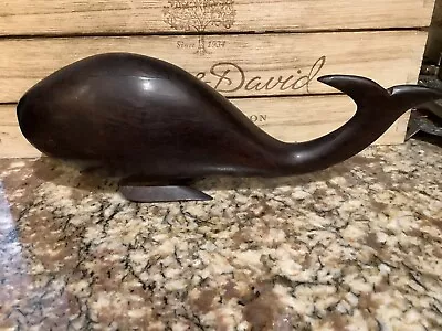 Vintage WOODEN WHALE FIGURINE Hand Carved Wood Ironwood 9  Long NICE! • $19