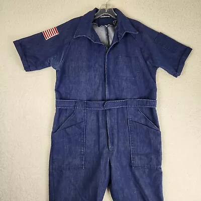 Vintage Flight Apparel USA Coveralls Mens Size 44 Blue Denim Jumpsuit Uniform • $49.45