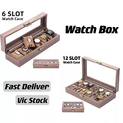Wooden Watch Box 6/12 Slots Watch Organizer Jewelry Storage PU Leather Gift • $36.99