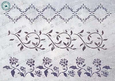 Borders Set No.2 STENCIL 3 Sizes BS2 Floral Flower Pattern SUPERIOR 250 MYLAR • £8