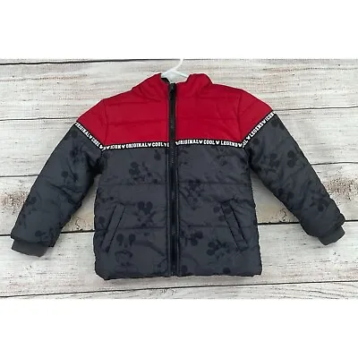 Disney Mickey Original Icon Puffer Jacket Boys Size 4T Gray/Red Mickey Ears Hood • $20.09