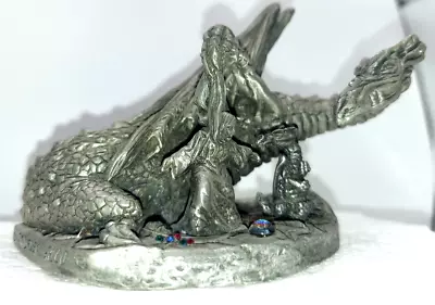 Momma Dragon Feeding Baby Pewter Statue W/ Gems  By M Daley For Gallo 4.25W X3 H • $49.99