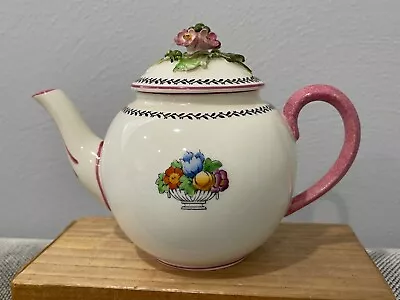 Vintage English Crown Staffordshire Porcelain Small Tea Pot W/ Basket Of Flowers • $115