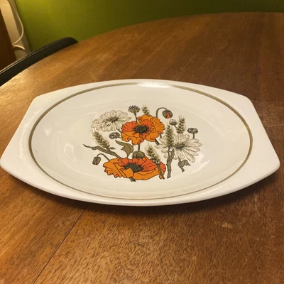 £10 • Buy J&G Meakin Poppy Pattern Large Oval Serving Platter Tray - Steak Plate Ex. Cond