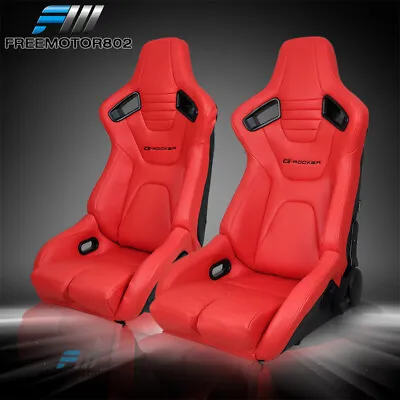 Bucket Racing Seat X2 Adjustable Universal Red PU & Carbon Leather 2 Dual Slider • $459.99