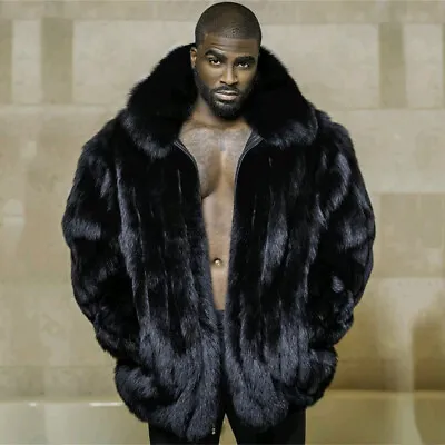 Mens Real Fox Fur Shawl Lapel Collar Bomber Jackets Genuine Silver Fox Fur Coat • $871.28