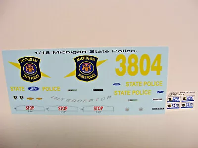 Michigan State Police 1:18 Water Slide Decals Fits Model Cars • $11.49