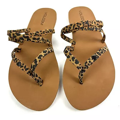 Volcom Sandals Flip Flops 10 Easy Breezy Cheetah Brown Slip On Womens Brand New • $34.95