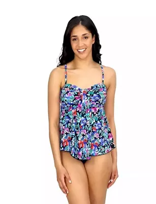 A Shore Fit Womens Size 12 Tummy Solution Lined Waterfall Tankini Top NEW! • $21